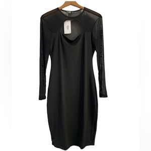 Yoins Women’s Mesh Detail Bodycon Cut Out Neck Mini Black Dress size Medium